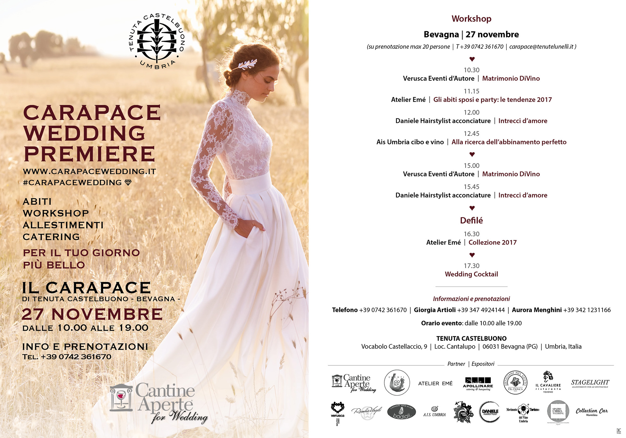 Carapace Wedding Première, l'evento dedicato al matrimonio, il 27 novembre alla Tenuta Castelbuono