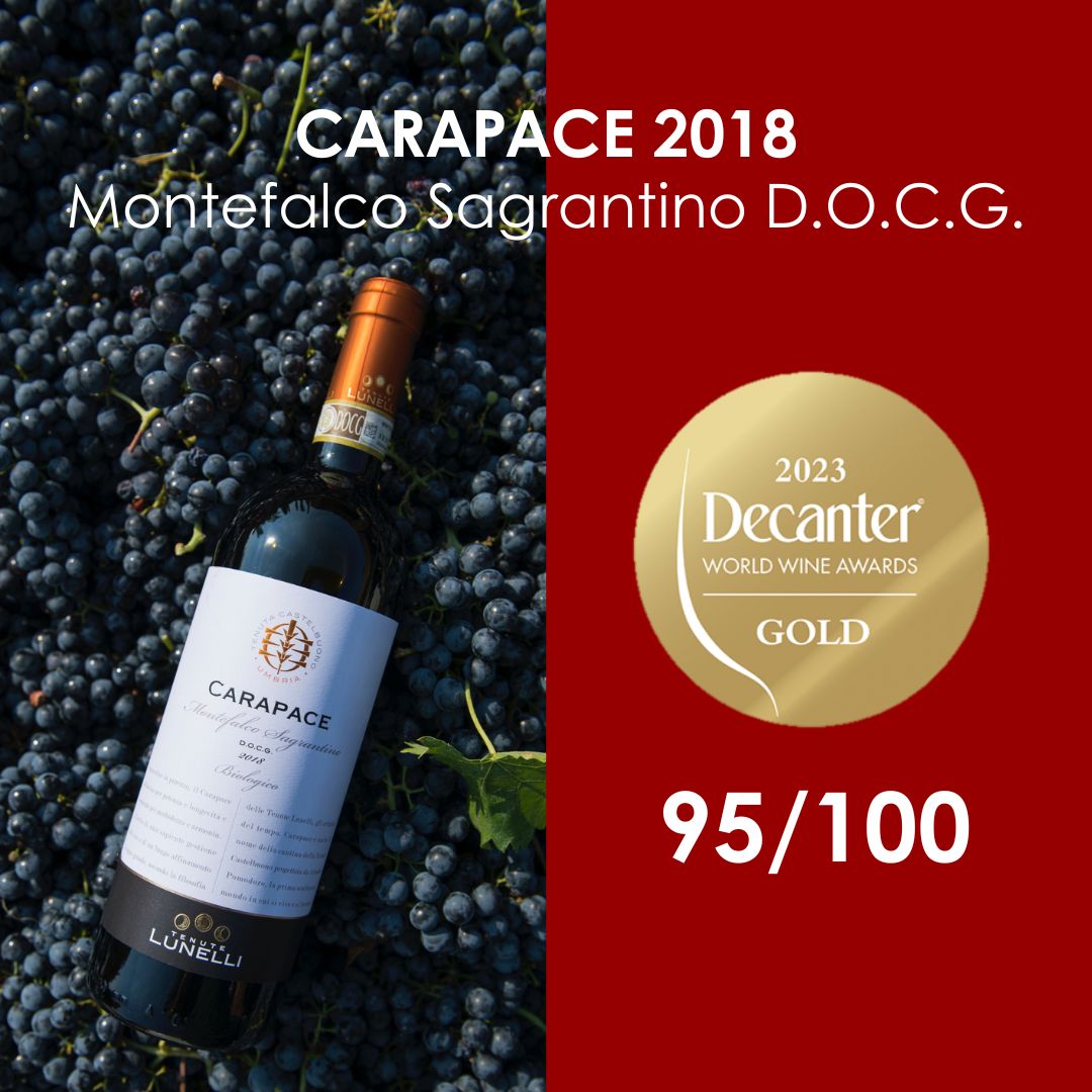 Der Carapace 2018 von Tenute Lunelli erhält die Goldmedaille bei den Decanter World Wine Awards 2023